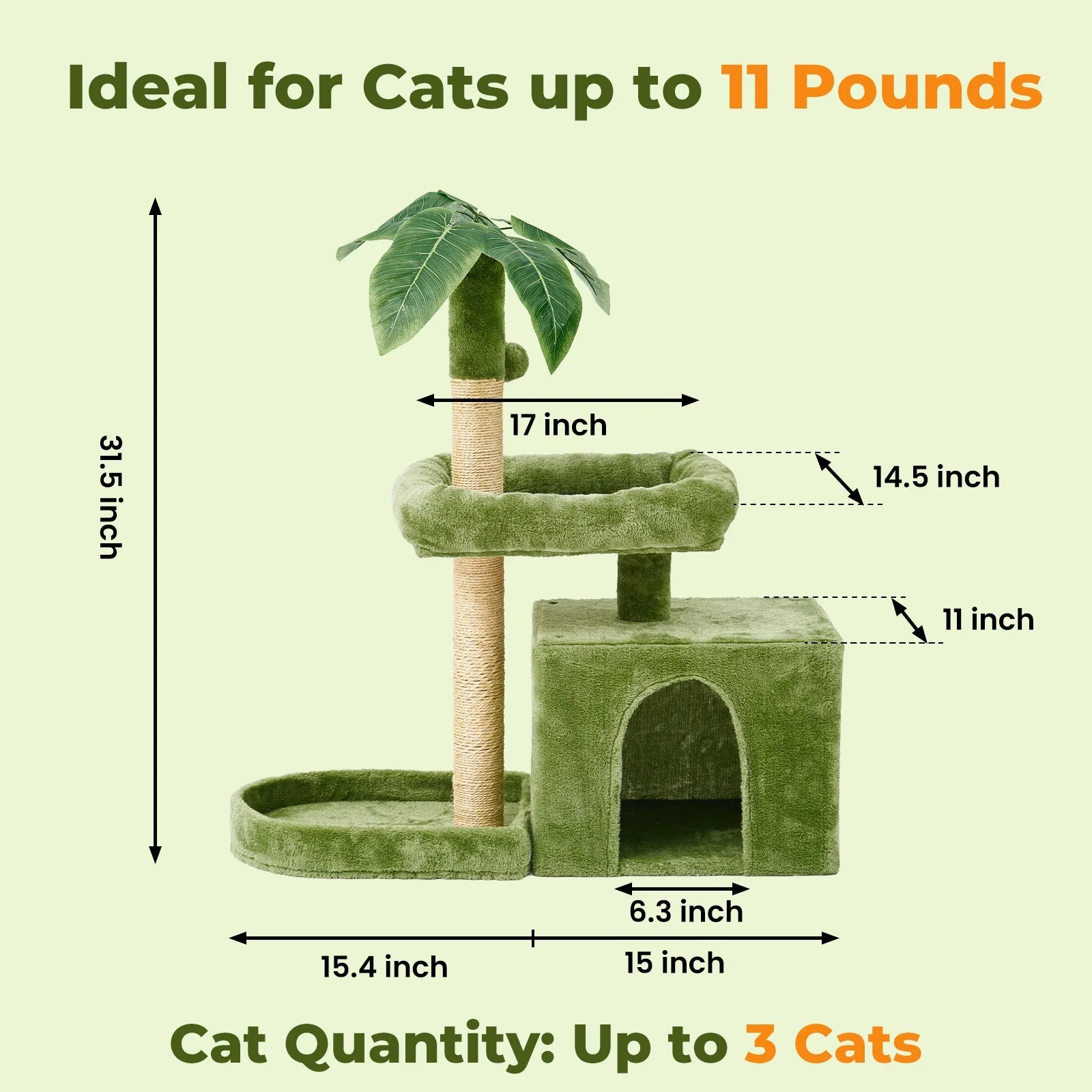 31.5'' Cat Tree Tower with Green Leaf Design – Plush Cat Condo with Scratching Posts, Cozy House, and Hanging Ball for Indoor Cats