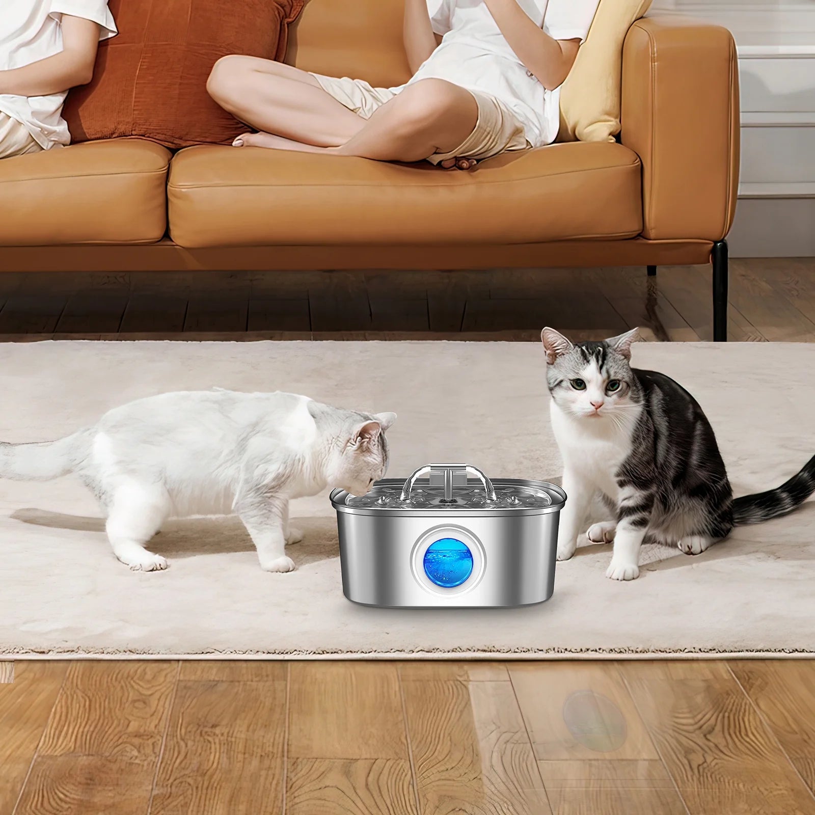 Stainless Steel Cat Water Fountain – 108oz/3.2L Pet Drinking Fountain with Water Level Window, Quiet Pump & 4 Replacement Filters for Cats and Dogs