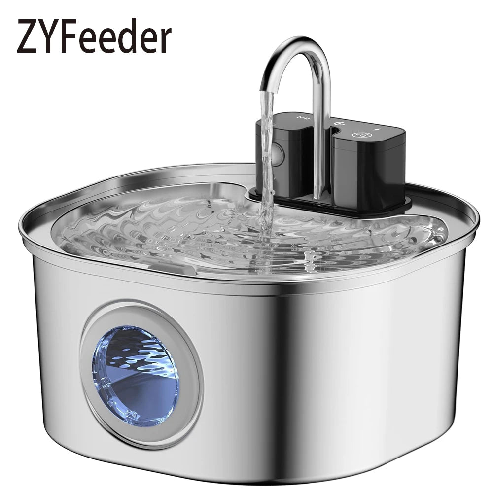3.2L Wireless Stainless Steel Pet Water Feeder Auto Cat Fountain Faucet Smart Dog Water Dispenser Visual Window Drinking Bowl