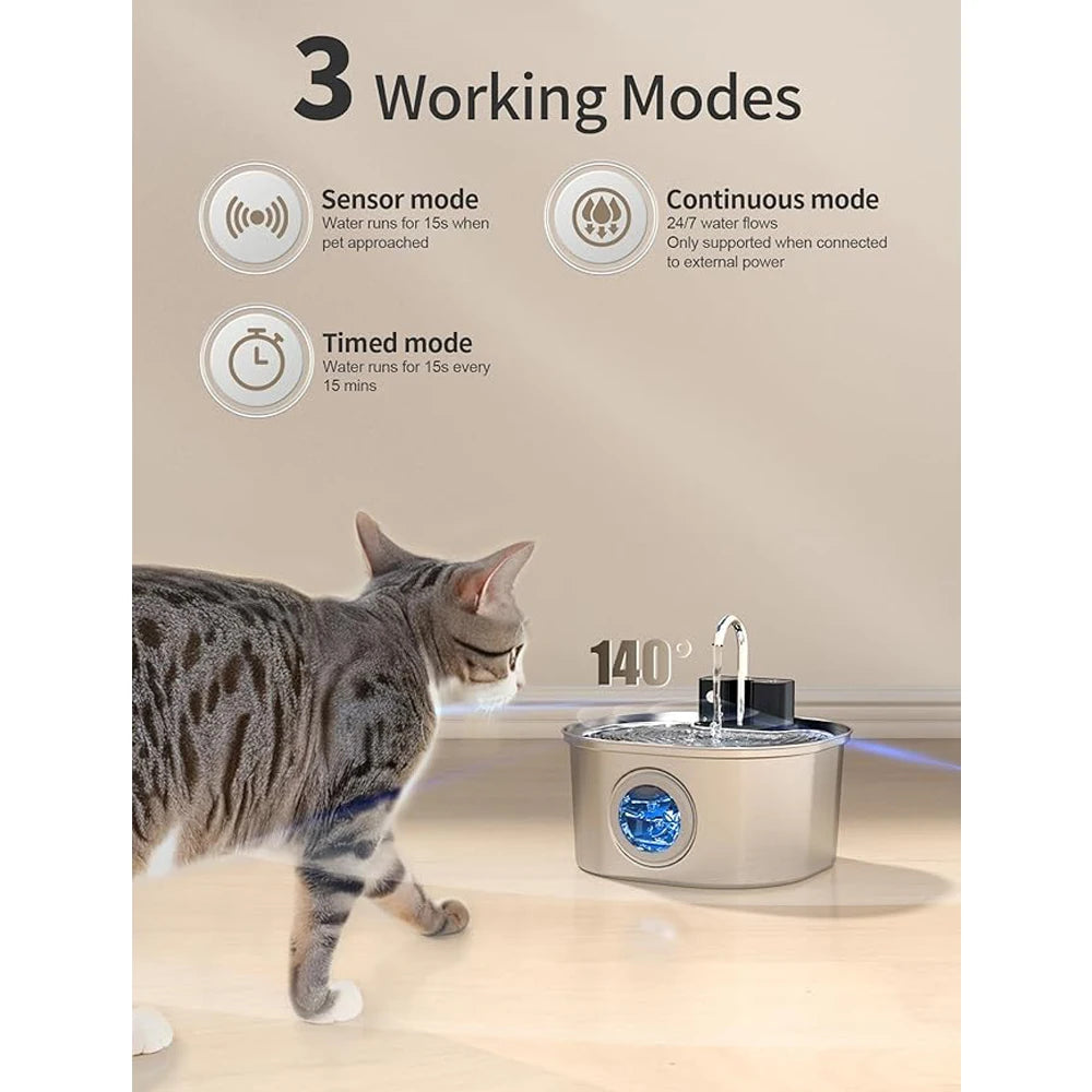 3.2L Wireless Stainless Steel Pet Water Feeder Auto Cat Fountain Faucet Smart Dog Water Dispenser Visual Window Drinking Bowl