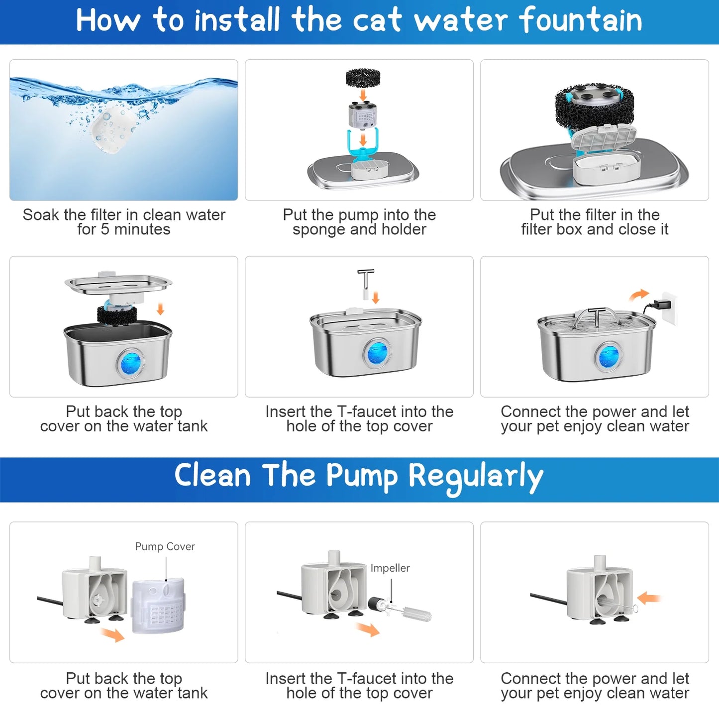 Stainless Steel Cat Water Fountain – 108oz/3.2L Pet Drinking Fountain with Water Level Window, Quiet Pump & 4 Replacement Filters for Cats and Dogs