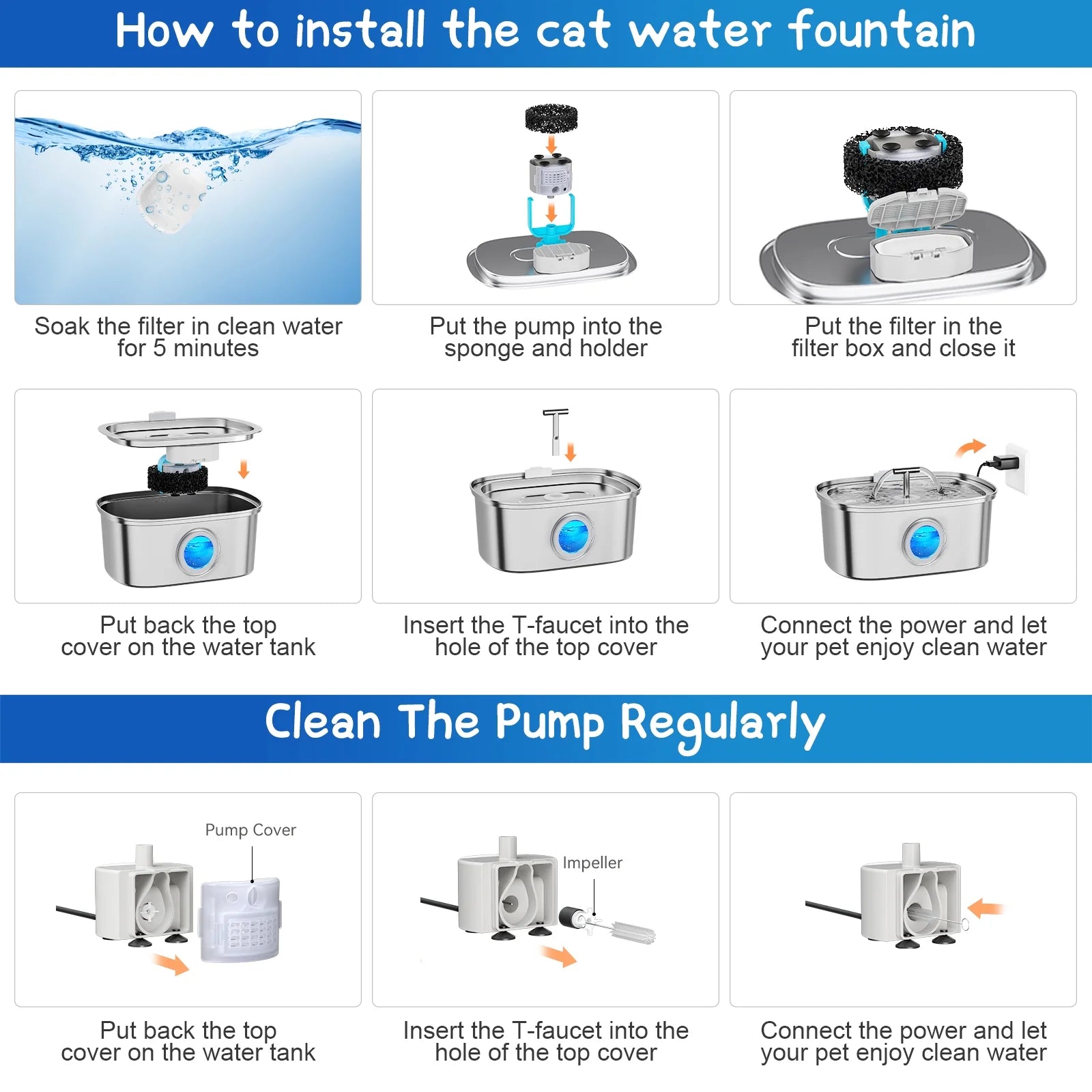 Stainless Steel Cat Water Fountain – 108oz/3.2L Pet Drinking Fountain with Water Level Window, Quiet Pump & 4 Replacement Filters for Cats and Dogs