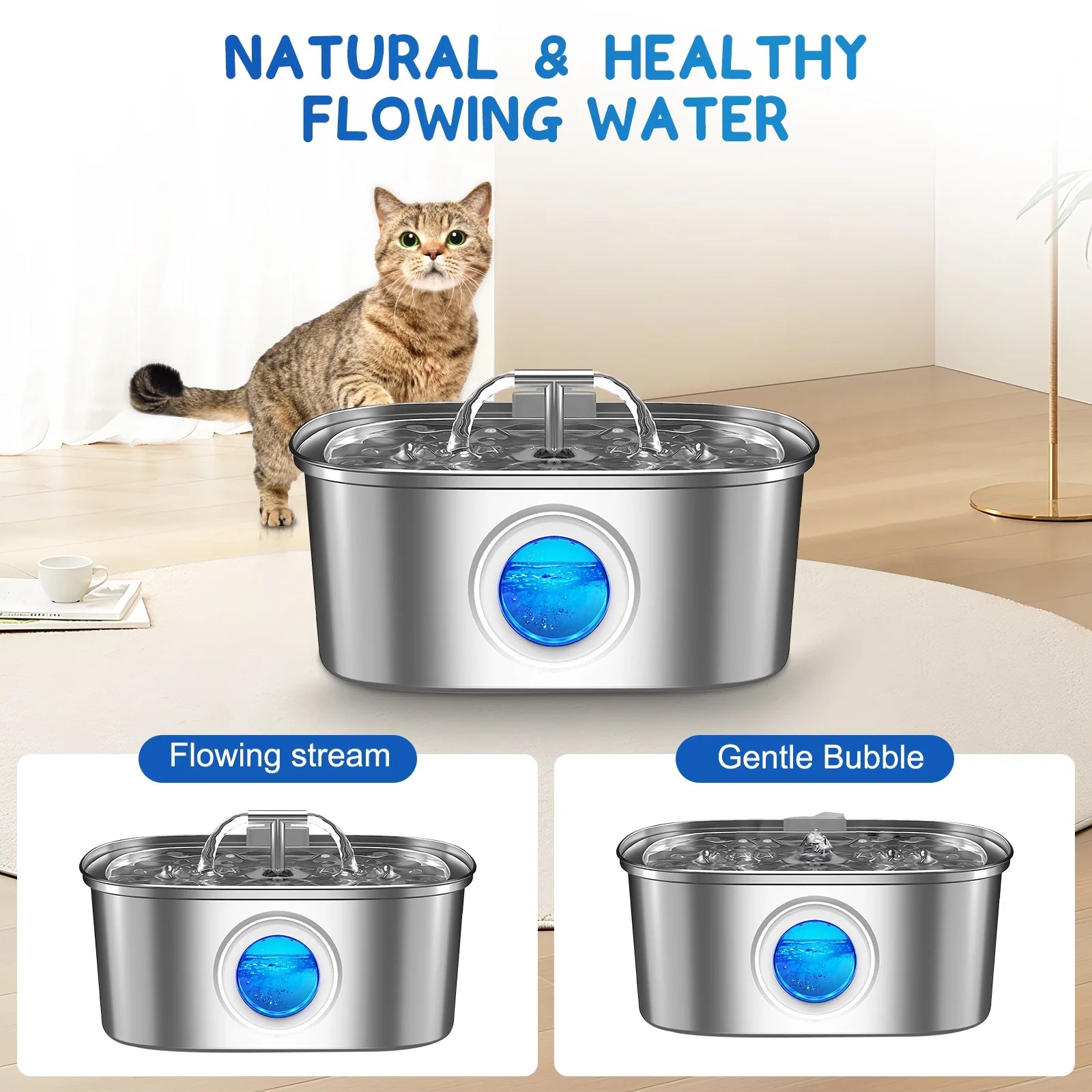 Stainless Steel Cat Water Fountain – 108oz/3.2L Pet Drinking Fountain with Water Level Window, Quiet Pump & 4 Replacement Filters for Cats and Dogs