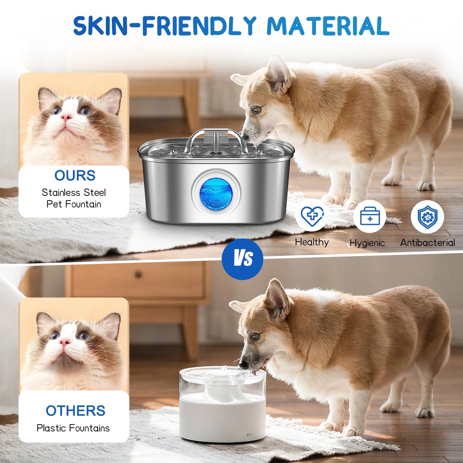 Stainless Steel Cat Water Fountain – 108oz/3.2L Pet Drinking Fountain with Water Level Window, Quiet Pump & 4 Replacement Filters for Cats and Dogs