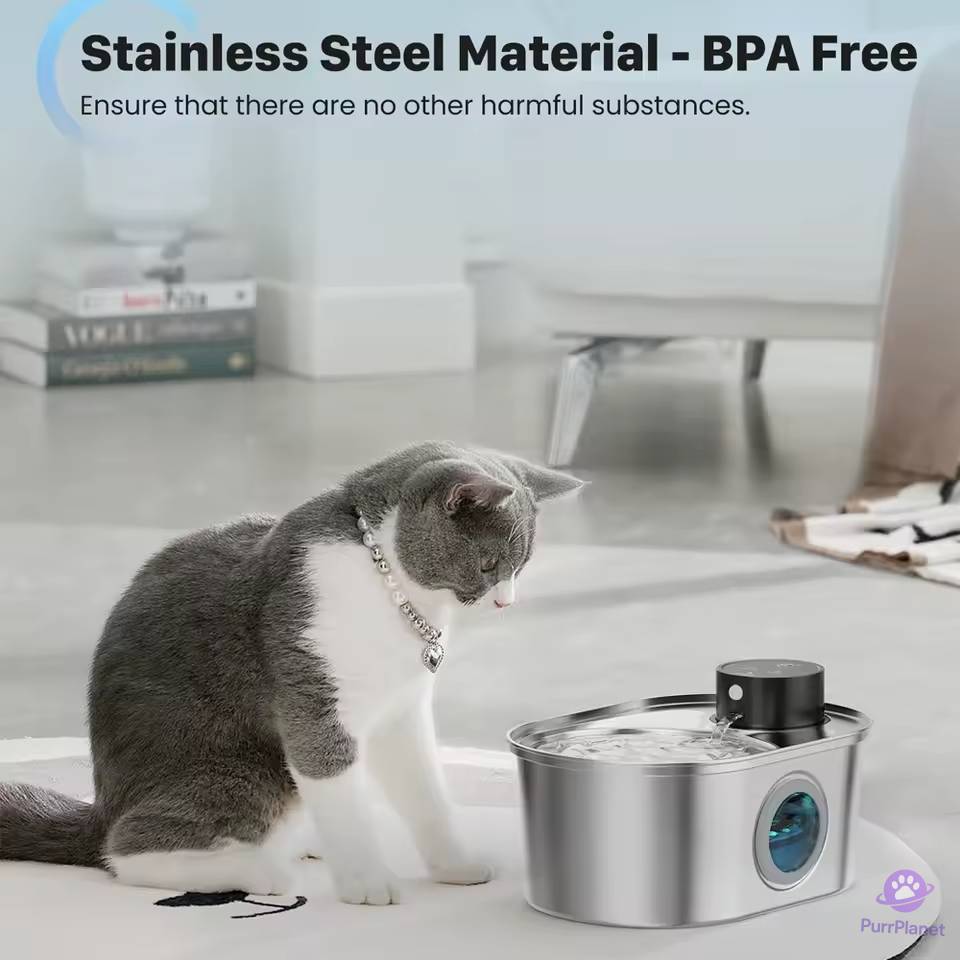 Premium Stainless Steel Pet Water Fountain – 3.2L, Rechargeable, Motion Sensor, Quiet & Easy to Clean