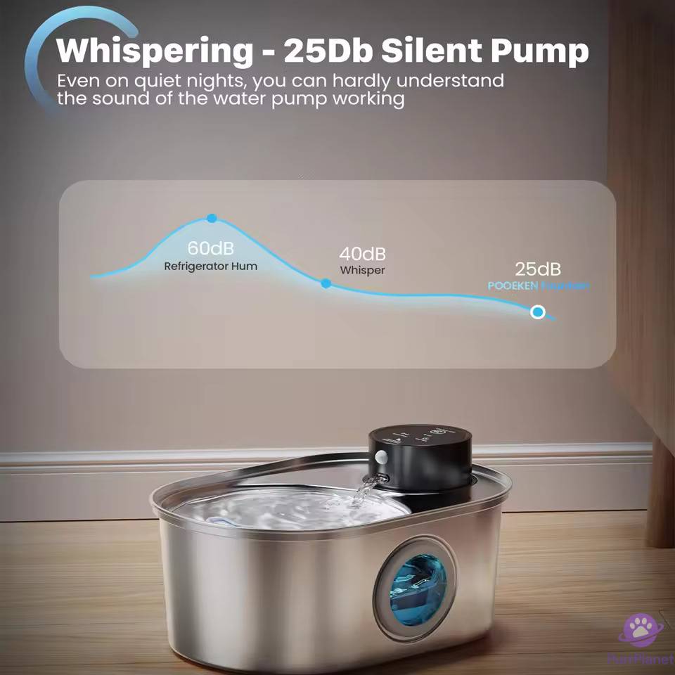 Premium Stainless Steel Pet Water Fountain – 3.2L, Rechargeable, Motion Sensor, Quiet & Easy to Clean