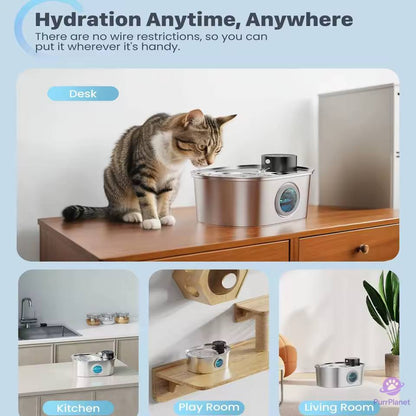 Premium Stainless Steel Pet Water Fountain – 3.2L, Rechargeable, Motion Sensor, Quiet & Easy to Clean