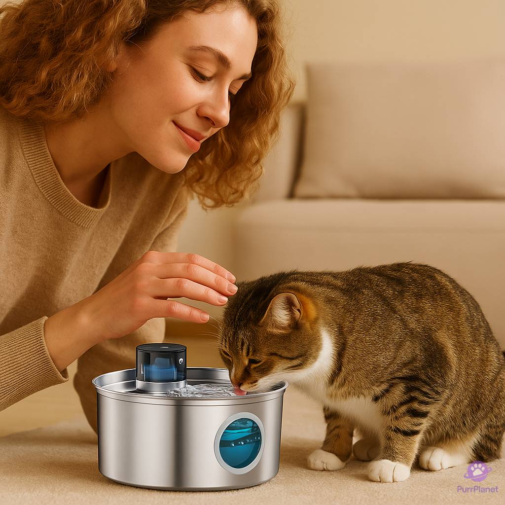 Premium Stainless Steel Pet Water Fountain – 3.2L, Rechargeable, Motion Sensor, Quiet & Easy to Clean