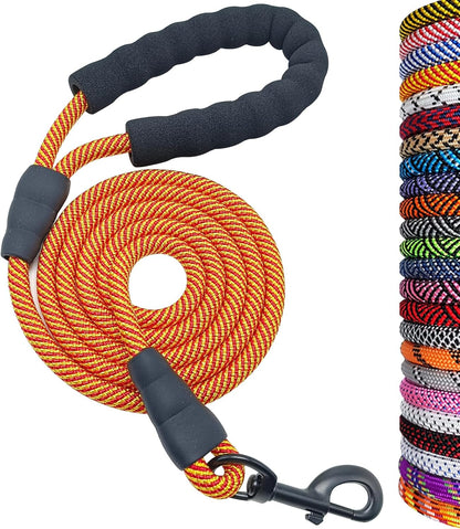 6FT Heavy Duty Rope Dog Leash – Durable Nylon Pet Lead with Soft Padded Handle, 1/2'' Thick, for Medium & Large Dogs (Orange)